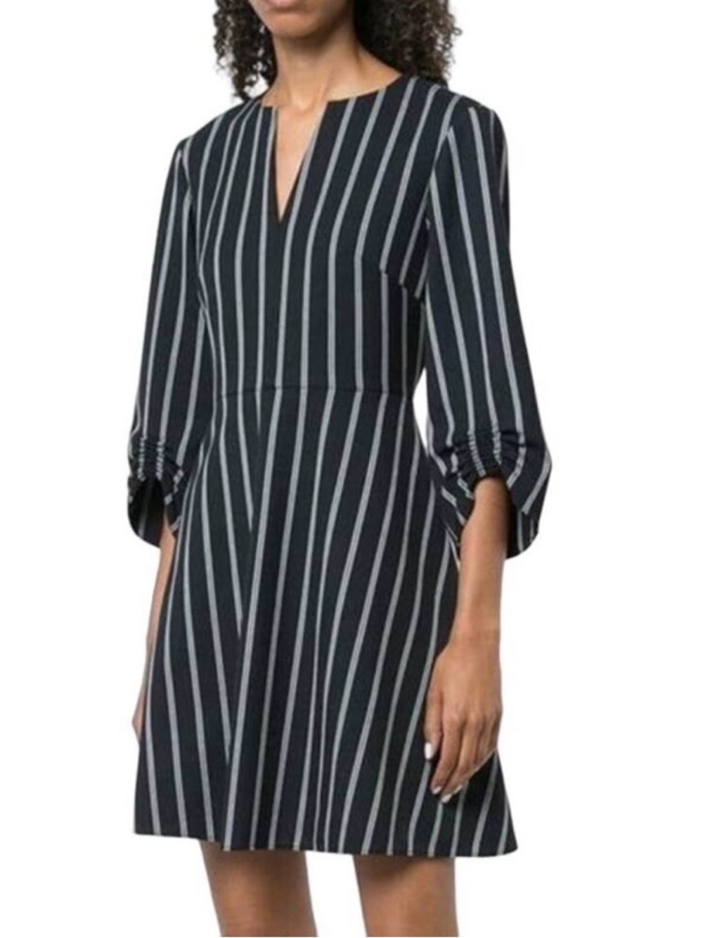 Tibi Felix Striped Fit & Flare Dress Navy White Size 6 NWOT